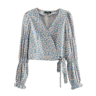 bohochicclothing Blouses & Shirts FLORAL PRINT WRAP CROPPED BLOUSE boho  chic clothing 