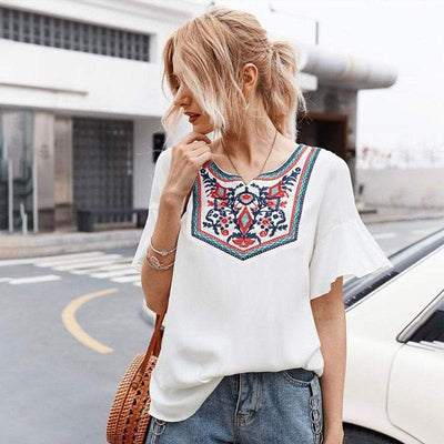 bohochicclothing Dresses EMBROIDERED LOOSE T SHIRT boho  chic clothing 