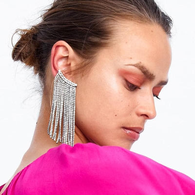 Fringed Crystal Earrings - Boho Chic Clothing 