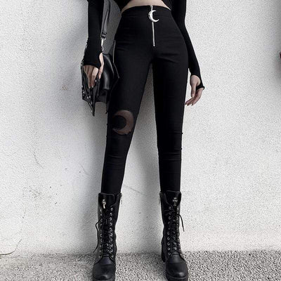 Gothic Moon Zipper Skinny Pants | Boho Chic Clothing