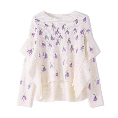Ruffles Sleeve Floral  Sweater - Boho Chic Clothing 