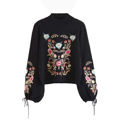 bohochicclothing Vintage black Floral Embroidery Turtleneck sweater boho  chic clothing 