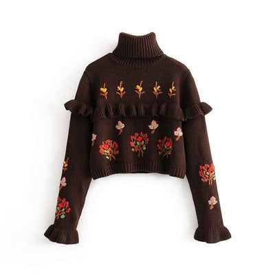 bohochicclothing vintage ruffles turtleneck Sweater Embroidered boho  chic clothing 