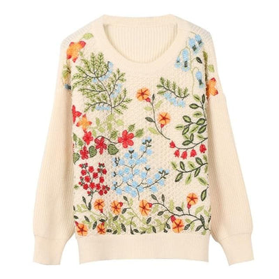 bohochicclothing Women Gridding Flower Embroidered  Sweaters boho  chic clothing 