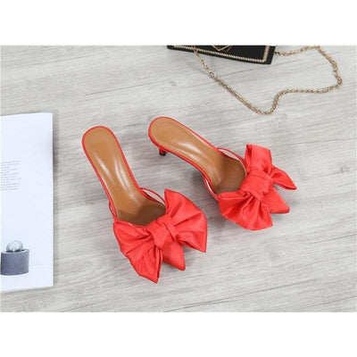 Satin Bow Knot Pointed Toe Mules