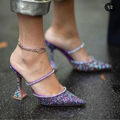 Crystal Sequin Spool Heels