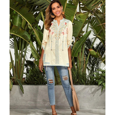 Bohemian Floral Embroidery Blouse