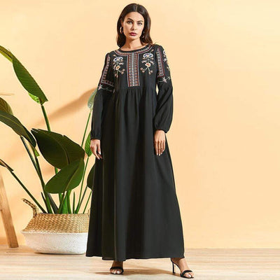 bohochicclothing Black Maxi Dress Ethnic Floral Embroidery boho  chic clothing 