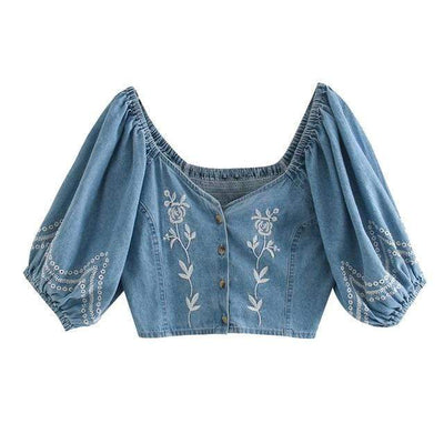 bohochicclothing Blouses & Shirts FLORAL EMBRIODERY CROP TOP BLOUSE boho  chic clothing 