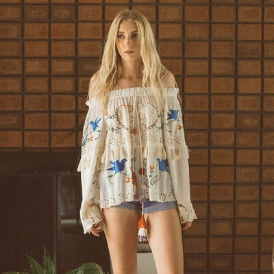 bohochicclothing Blouses & Shirts FLORAL OFF SHOULDER boho  chic clothing 