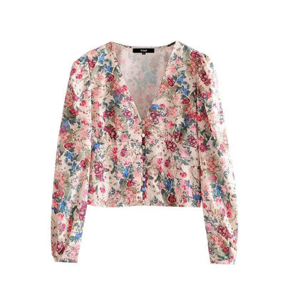 bohochicclothing Blouses & Shirts FLORAL PRINT CROPPED BLOUSE boho  chic clothing 