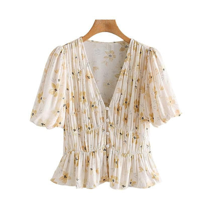 bohochicclothing Blouses & Shirts FLORAL RUFFLED BUTTONS BLOUSE boho  chic clothing 