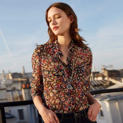 bohochicclothing Blouses & Shirts GOLDEN LINE FLORAL SHIRT boho  chic clothing 