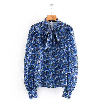 Women Bow Collar Floral Print Casual