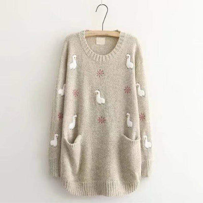 Ducks Embroidered Sweater - Boho Chic Clothing 