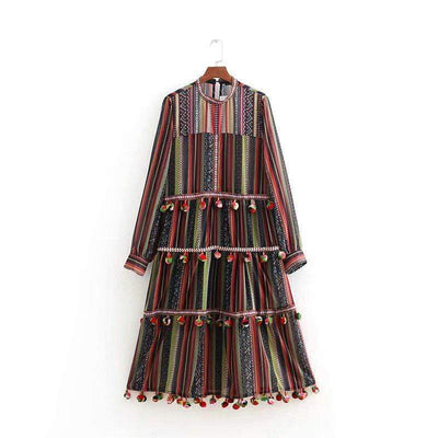 Colorful Striped Dress - Boho Chic Clothing 