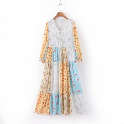 Patchwork Floral Dress - Boho Chic Clothing 