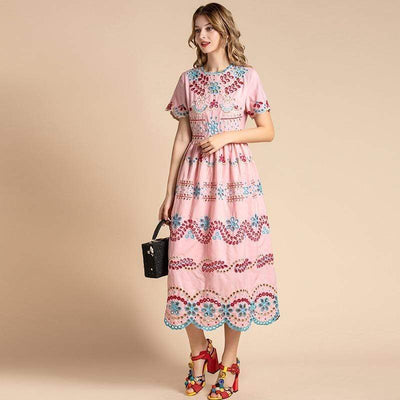 Pink Embroidery Dress - Boho Chic Clothing 