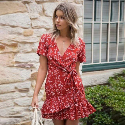 bohochicclothing Dresses RED FLORAL SEXY MINI DRESS boho  chic clothing 