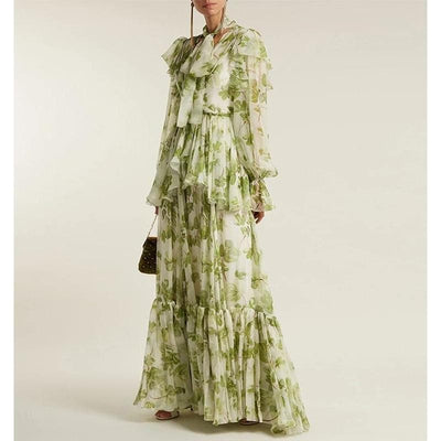 bohochicclothing Dresses RUFFLES GREEN FLOWER DRESS boho  chic clothing 