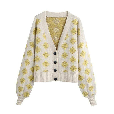 bohochicclothing Jackets FLORAL KNITTED CASUAL SWEATER boho  chic clothing 