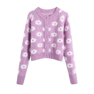 bohochicclothing Jackets PINK KNITTED FLORAL SWEATER boho  chic clothing 