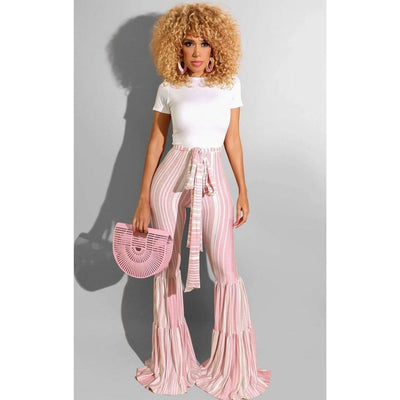 bohochicclothing Pants & Capris STRIPED PINK FLARE PANTS HIGH WAIST boho  chic clothing 