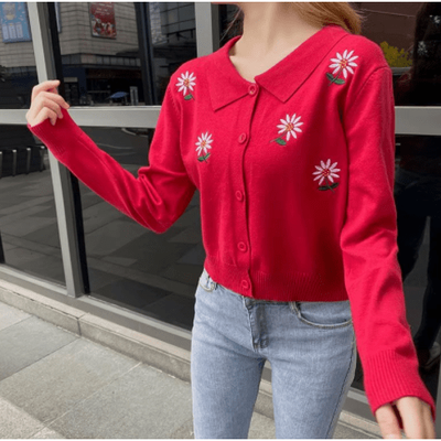 bohochicclothing Red Lapel Sweater boho  chic clothing 