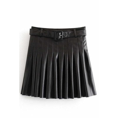 bohochicclothing Skirts BELT PLEATED BLACK MINI SKIRT boho  chic clothing 