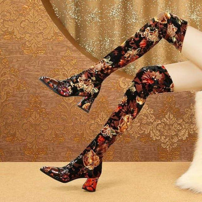 bohochicclothing THIGH HIGH FLOWER PRINTED BOOTS boho  chic clothing 