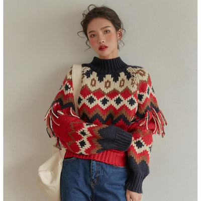 bohochicclothing vintage jacquard knit sweater boho  chic clothing 