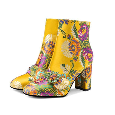 Floral-Embroidered Ankle Boots