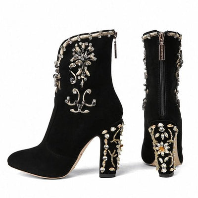 Black Suede Crystal Angkle Boots
