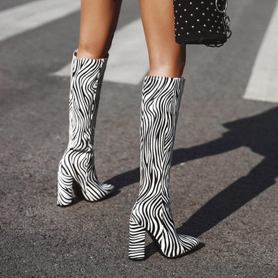 Zebra Print Tall Heeled Boots
