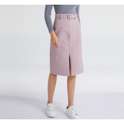 Pencil Skirt With Elegant Belt wearing white sneakers